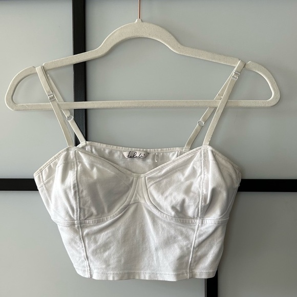 [L] Talula Aritzia Women's White Bustier Corset Style Crop Top - Picture 2 of 10